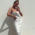 thumbnail image 2 of D&J Fashion Jupe à Bretelles Blanche slim Plissée Robe Décolletée, 2 of 5