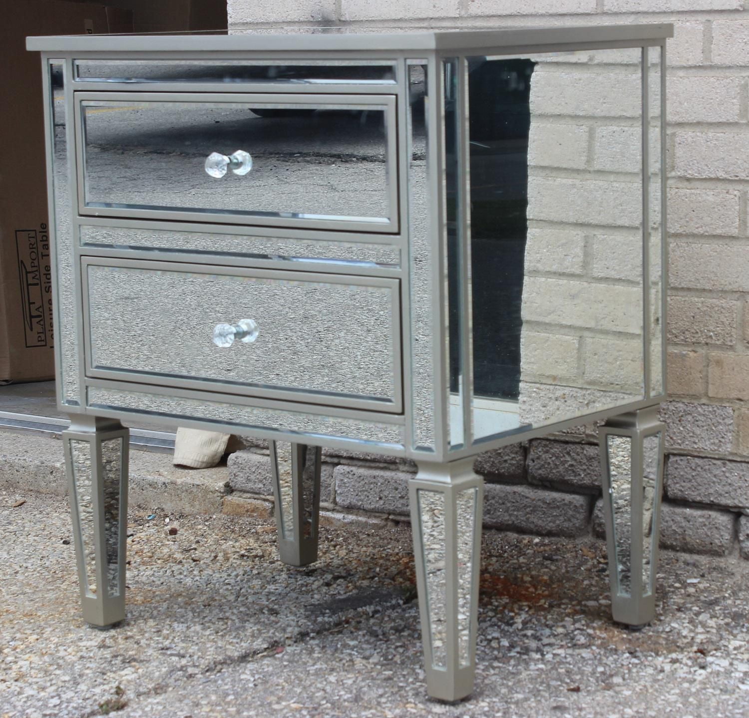 Wes Mirrored Nightstand, Mirrored Nightstand, Bedroom Nightstand, MDF Nightstand, Mirrored Bedside Table, Silver Nightstand, Two Drawer Nightstand, Living Room Side Table