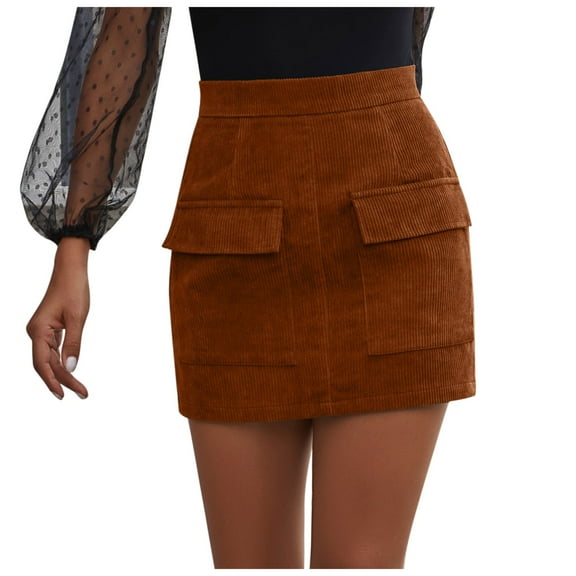 Womens Corduroy Mini Skirt High Waisted Basic Casual A-line Short Fall Winter Skirts with Pockets