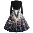 thumbnail image 5 of Women's Halloween Dress Witch Hat Candy Long Sleeve Hepburn Cocktail Cute Dresses V Neck 1950s Funny Classic Tea Length Dress with Belt XL, 5 of 5