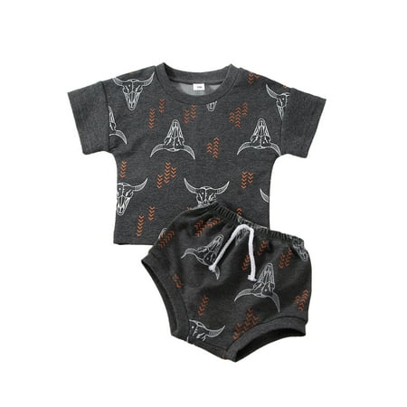

Baby Boy Summer Clothes Short Sleeve Cow Printed Shirt Top and Shorts Cowboy Gentleman Outfit 2Pcs