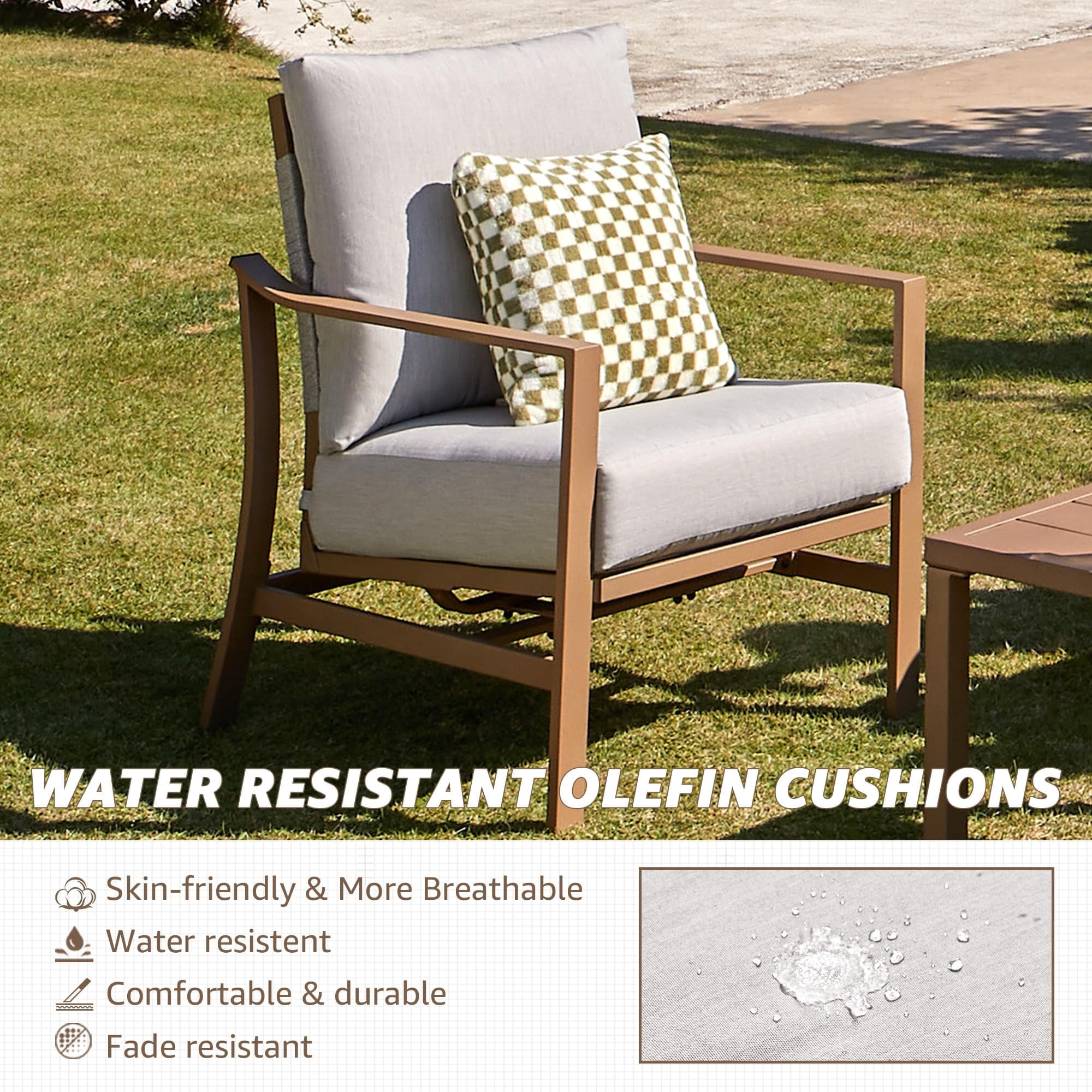 NATURAL EXPRESSIONS 4 Pieces Patio Furniture Sets, Modern Metal Outdoor Conversation Sets with High Back All Weather Hand-Woven Rope Rocking Chairs, Loveseat, Metal Table, 6" Thick Olefin Cushions