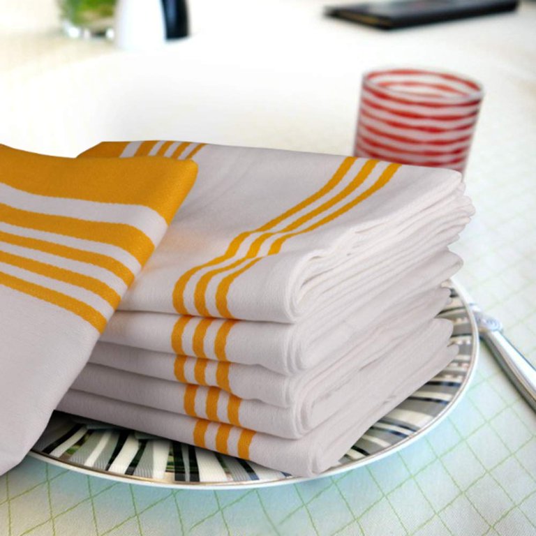 Urban Villa Set of 6 Kitchen Towels Highly Absorbent 100% Cotton Dish Towel  20X30 Inch with Mitered Corners Trendy Stripes Dove Grey /White Bar & Tea