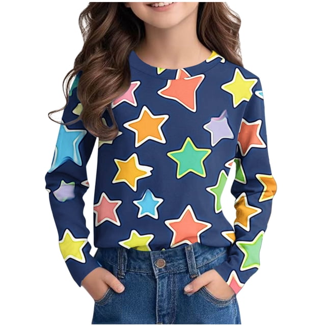 Posijego T-Shirts Graphiques à Manches Longues pour Garçons et Filles, Col Rond Mignon, Basique, pour Enfants