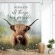 thumbnail image 2 of Cortina de ducha con versículo bíblico de Highland Cow, estilo granja, toro occidental, bosque brumoso, palabras inspiradoras, flores silvestres, citas cristianas, 60 x 72 pulgadas, accesorios de, 2 of 4