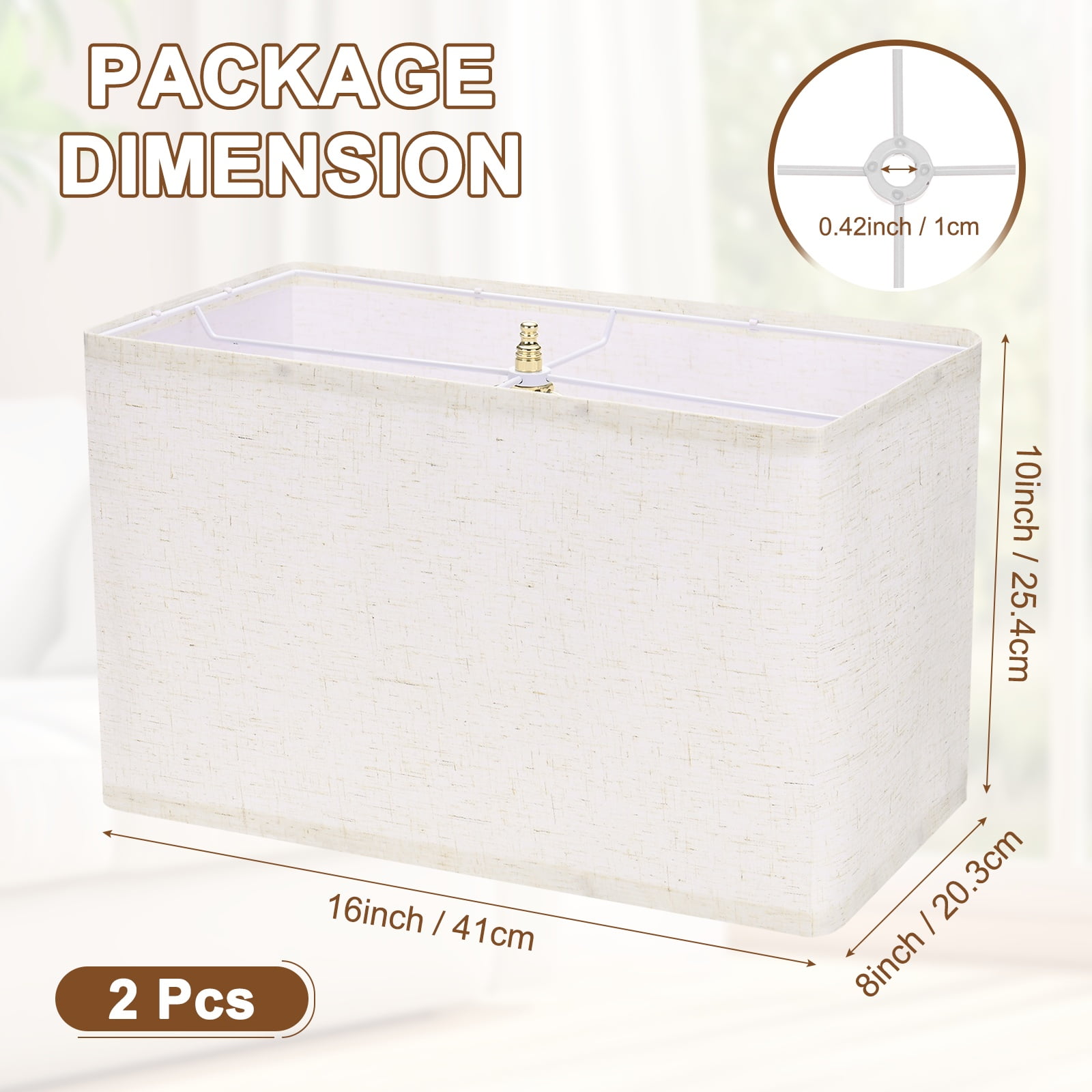 Uxcell 2 pack Rectangle Lamp Shades 16" x 8" x 10" Large Lamp Shades for Table Wall Bedside Floor Lamp Replacement Beige