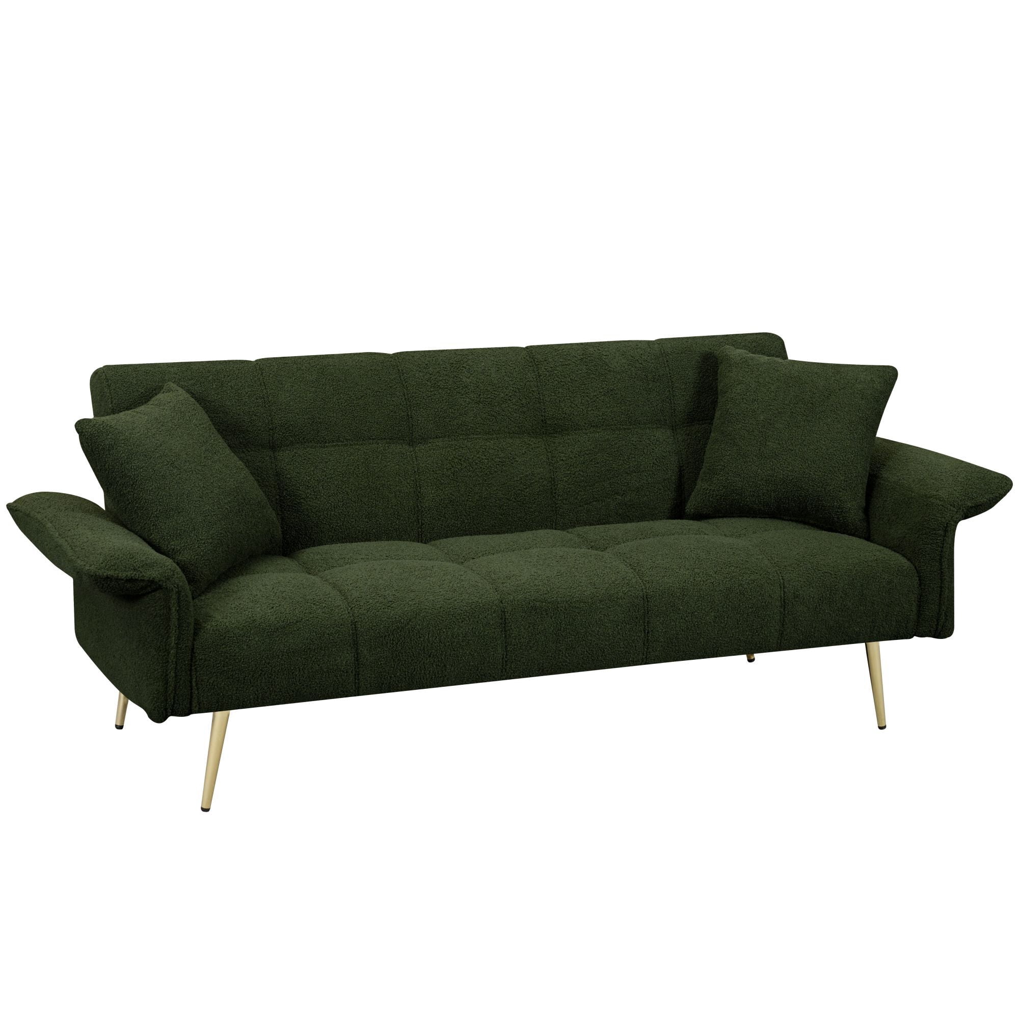 DEALTOPS 70'' Modern Loveseat Sofa, Convertible Teddy Fabric Couch with Adjustable Arms, Green