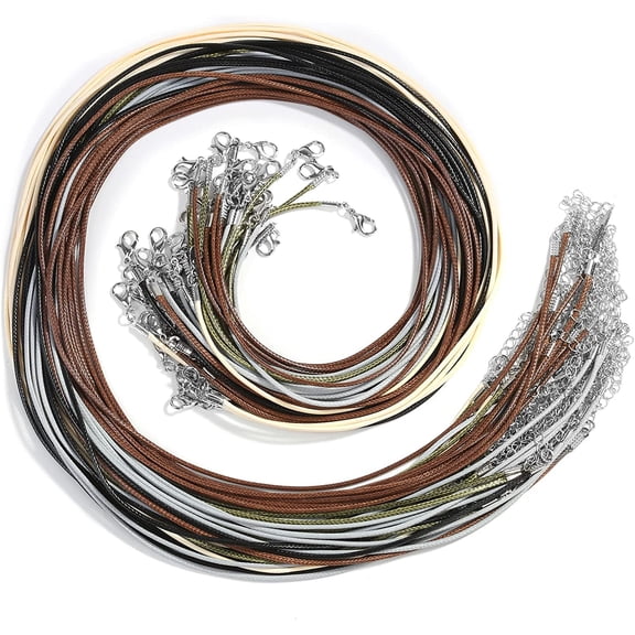 Necklace Cord, 50Pcs Necklace String Rope with Clasp, 24 Inch Waxed Cotton Cord Necklace Bulk for Charms Pendants, Brac