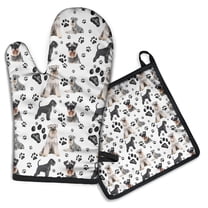 Schnauzer Dogs with Paw Kitchen Oven Mitt and Pot Holder Sets 2 Pcs for Baking, Cooking and Grilling, Heat Resistant Up To 392 °F