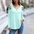 thumbnail image 2 of QLEICOM Womens Long Sleeve Ｖ-Neck Zipper Hollow Out Tops Soild Color Cold Shoulder Pullover T-Shirt Plus Size Slim Tops Light Blue L, US Size:8, 2 of 6