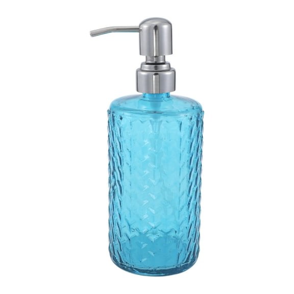 Unique Bargains 1 Pc Elegant Soap Pump Dispenser for Bathroom 16.9oz Blue Silver Tone