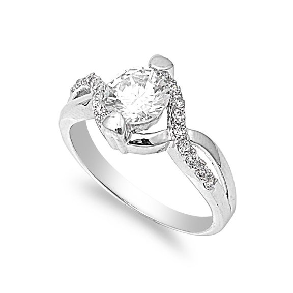 Round Center Stone Wedding Cubic Zirconia Ring Sterling Silver 925