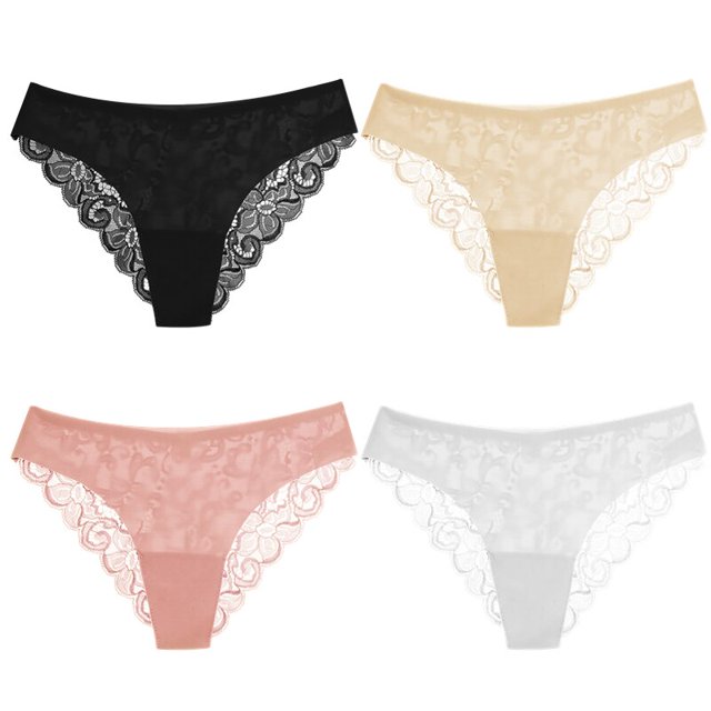 TrowBridge-bragas de 4 piezas para mujer, ropa interior exótica de encaje, lencería Sexy de satén de seda suave, calzoncillos de malla transpirable, ropa interior acogedora