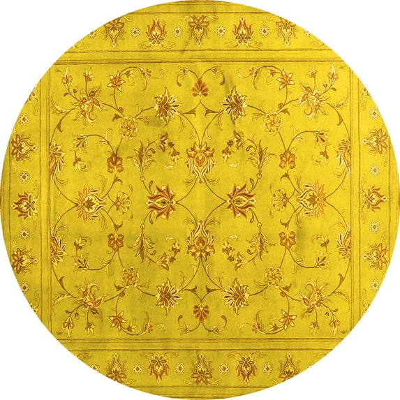 Ahgly Company Indoor Round Abstract Yellow Contemporary Area Rugs, 7' Round