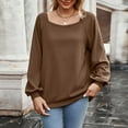 thumbnail image 5 of Oalirro Brown Womens Long Sleeve Tops Dressy Casual Crew Neck Solid Womens Casual Blouses, 5 of 5