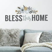Bless This Home Floral Wall Quote Peel and Stick Wall Decals