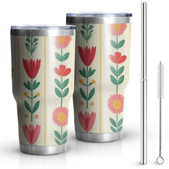 30oz Pioneer Flower Tumblers Stainless Steel Tumbler with Lid and Straw,Vacuum Insulated Double Wall Travel Tumbler Cups Mug with Cleaning Brush for Coffee,Tea