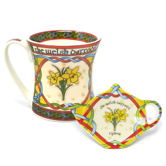 Royal Tara Welsh Daffodil Set with 1 Welsh Daffodil Teabag Holder and 1 Welsh Daffodil Mug/Cup (Capacity 325ml/11fl oz)