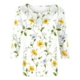 thumbnail image 4 of VBTAPA 3/4 Sleeve Tops for Women 2025 Dressy Casual Floral Print Tshirts Plus Size Crewneck Blouse Loose Fitted Tunic Tee Multicolor S, 4 of 6