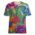 thumbnail image 5 of Vibrant Colorful Psychedelic Floral Art Women's Short Sleeve Tops Casual Blouses T Shirt, 5 of 6
