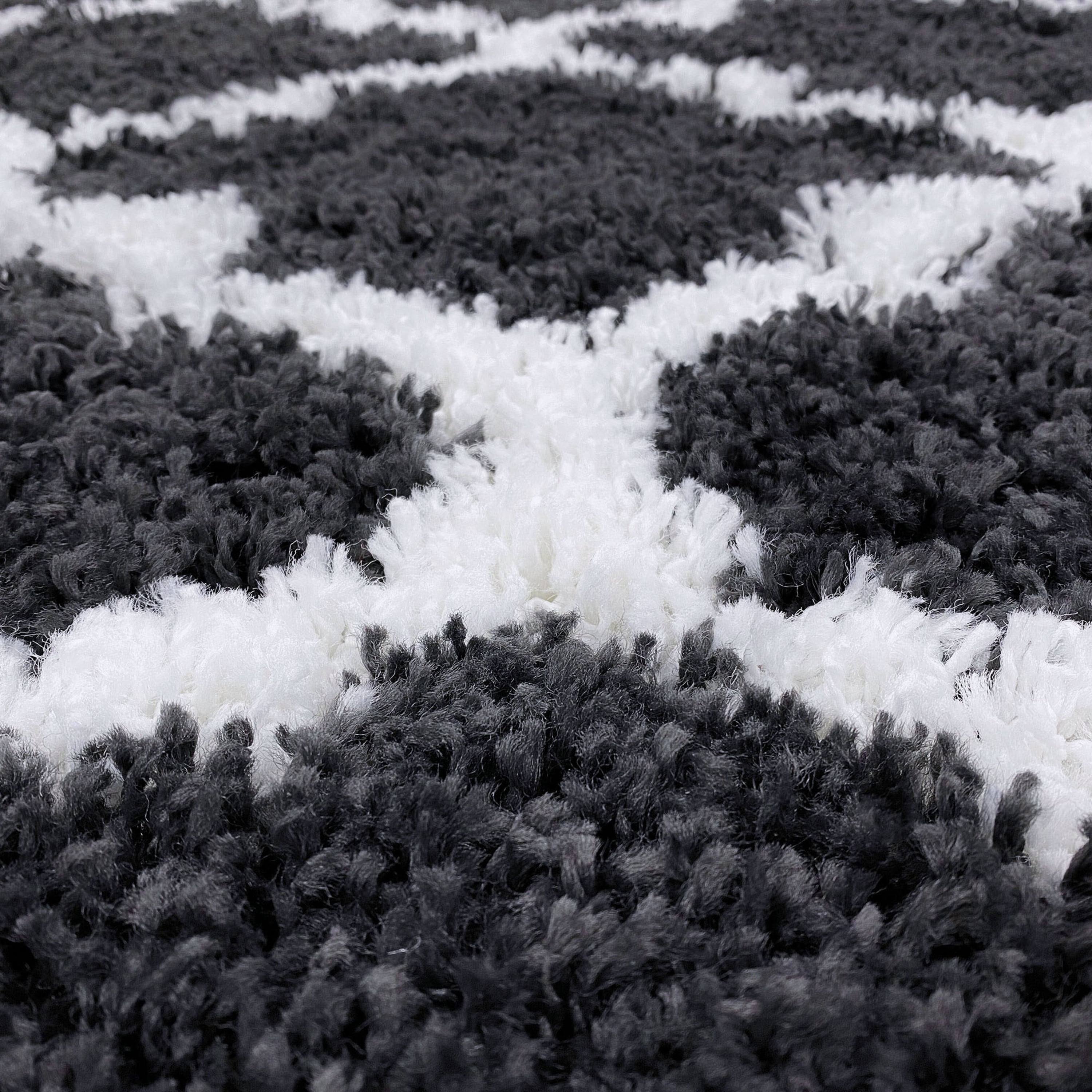 Transitional 9x12 Area Rug Shag Thick (8'9'' x 12'2'') Geometric Dark Gray, White Living Room Easy to Clean