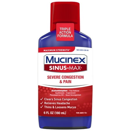 Mucinex Sinus-Max Maximum Strength Severe Congestion and Pain Liquid - 6 fl (Best Cough Medicine For Allergy Cough)