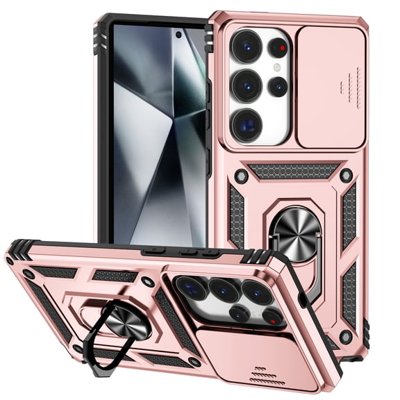 ShellTech for Samsung Galaxy S22 Plus PC TPU Case with Magnetic Car Mount Holder Kickstand & Slide Camera Lens Cover,Multi-Layer Armor Military Heavy Duty Full Body Rugged Shockproof,Rosegold