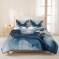 thumbnail image 3 of Twin XL Quilt Set 68''x98'', Navy Blue Marble Lightweight Summer Bedspread Coverlet Set with 2 Pillow Shams, Modern Abstract Ink Painting Breathable All Season Quilt Bedding for Dorm/Guest Room, 3 of 9