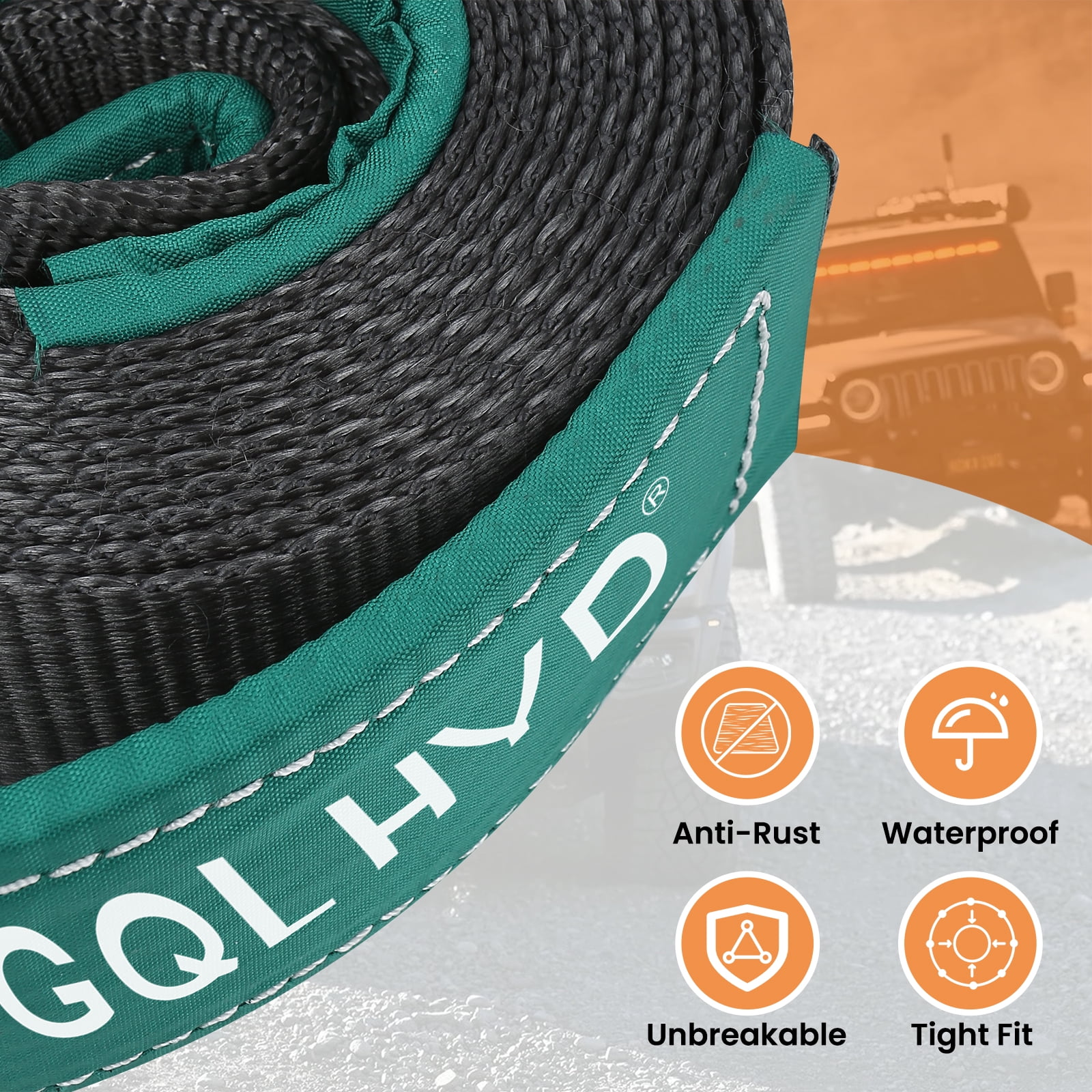 Tow Strap, 3.15 in. x 22 ft. long, Heavy Duty Trailer Strap with Hook D Ring (2 pack), Breaking Strength 35,944 lbs. for Automotive Logging/Truck/Boat/Motorcycle Towing (Orange/06)）