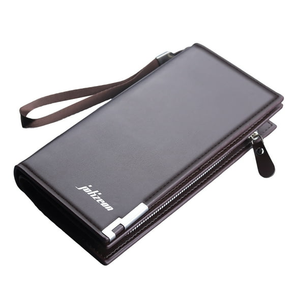 Fashion Men ID Long Wallet Solid Color Bag Zipper Purse Multiple Card Slots Clutch Bag