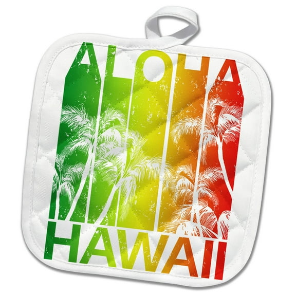 3dRose, Tropical beach and island Aloha Hawaii design with palm trees., 8x8 Potholder
