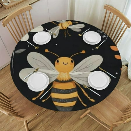 

Sheronv Bee Flower Pattern Round Table Cover Stain Resistant Washable Indoor Outdoor Tablecloth Kitchen Dining Wedding Parties 100% Polyester Waterproof Fabric 42 -46