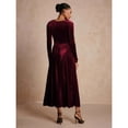 thumbnail image 2 of Elegant Burgundy Long Sleeve Velvet Cowl Neck Maxi Dress For Women, 2 of 7