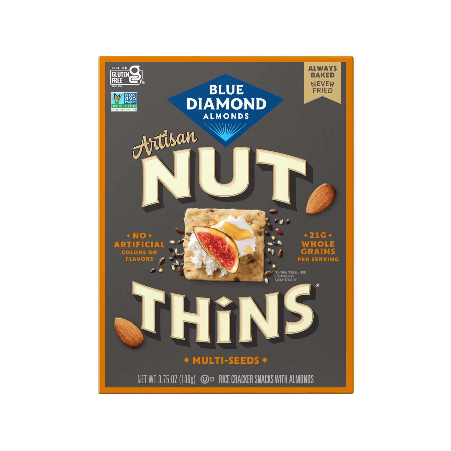 (6 pack) Blue Diamond Nut Thins Artisan Multi-Seed Gluten Free Rice Crackers,  3.75oz