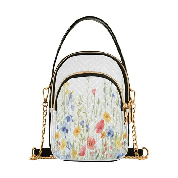 ALAZA Chain Crossbody Bags for Women Watercolor Poppy Floral Shoulder Handbag Phone Purse