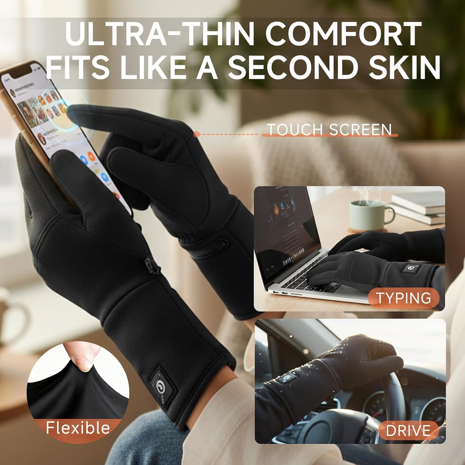 Snow Deer Heated Glove Liners for Men Women, Rechargeable Battery Electric Heated Gloves Winter Warm Glove Liners for Arthritis Raynaud, Thin Gloves Riding Ski Snowboarding Hiking Cycling