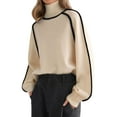 thumbnail image 3 of Female Mock Neck Pullover Sweaters Casual Fall Winter Long Sleeve Color Block Loose Knitted Tops Color L, 3 of 10