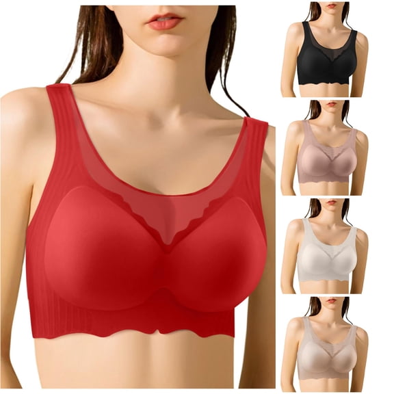 Women Solid Maternity Open Button Breastfeeding Bra Pulls Up Sag Feeding Comfort Thin, 44, Red