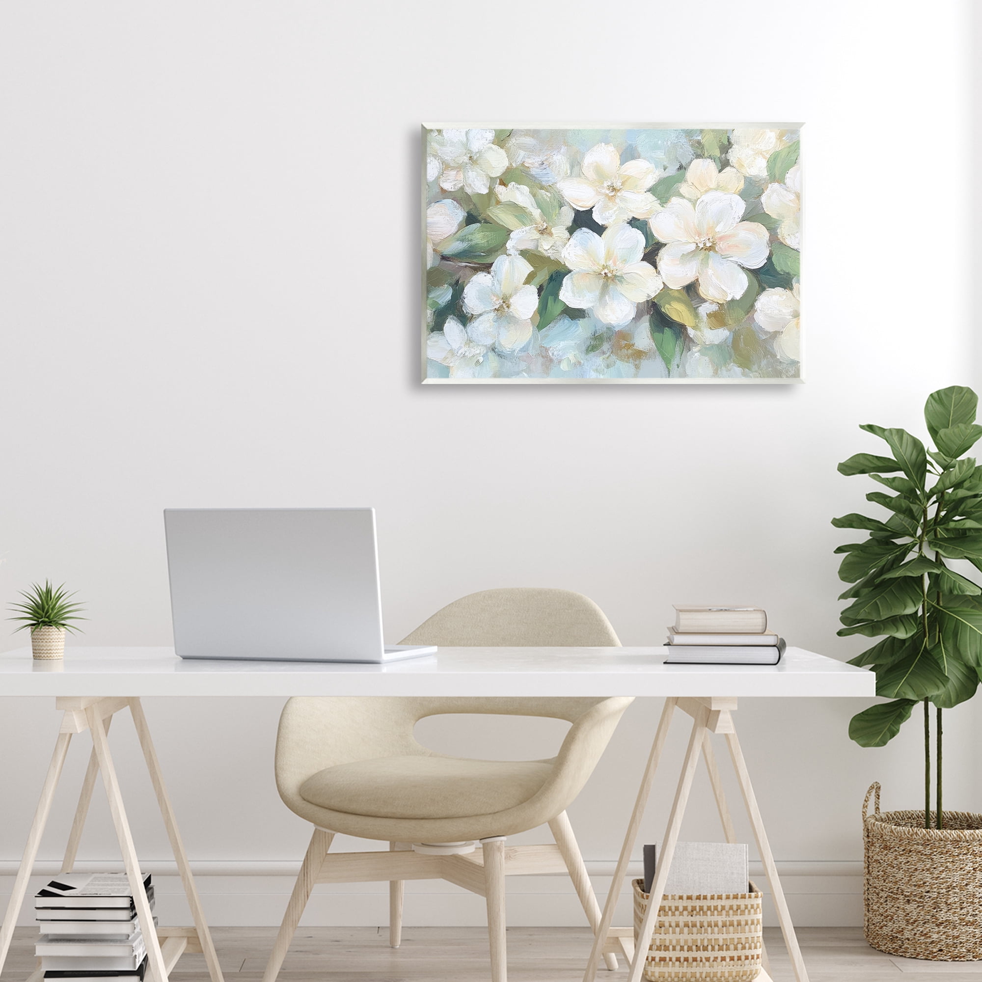 Stupell Industries Painted White Flowers in Leaves Wall Plaque Art, design by Petal Prints Design