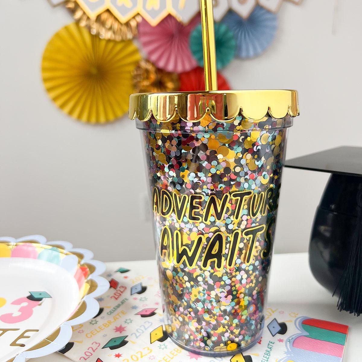 Packed Party "Adventure Awaits" Confetti Tumbler