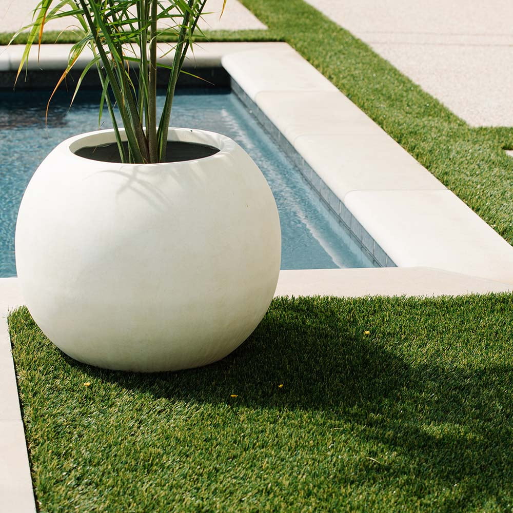 Ash & Ember Onyx 24" D Ceramic Indoor Outdoor Round Sphere Planter, Satin Ivory, Home Décor Evergreen Weather Resistant Modern Planter Pot, Seamless Herb & Seasonal Flower Garden Box