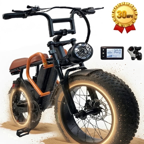 20'' Fat Tire E-Mountain Bicycle for Adults, Peak 750W Motor Electric Bike, 48V 15Ah 20MPH 7-Speed Ebike UL2849