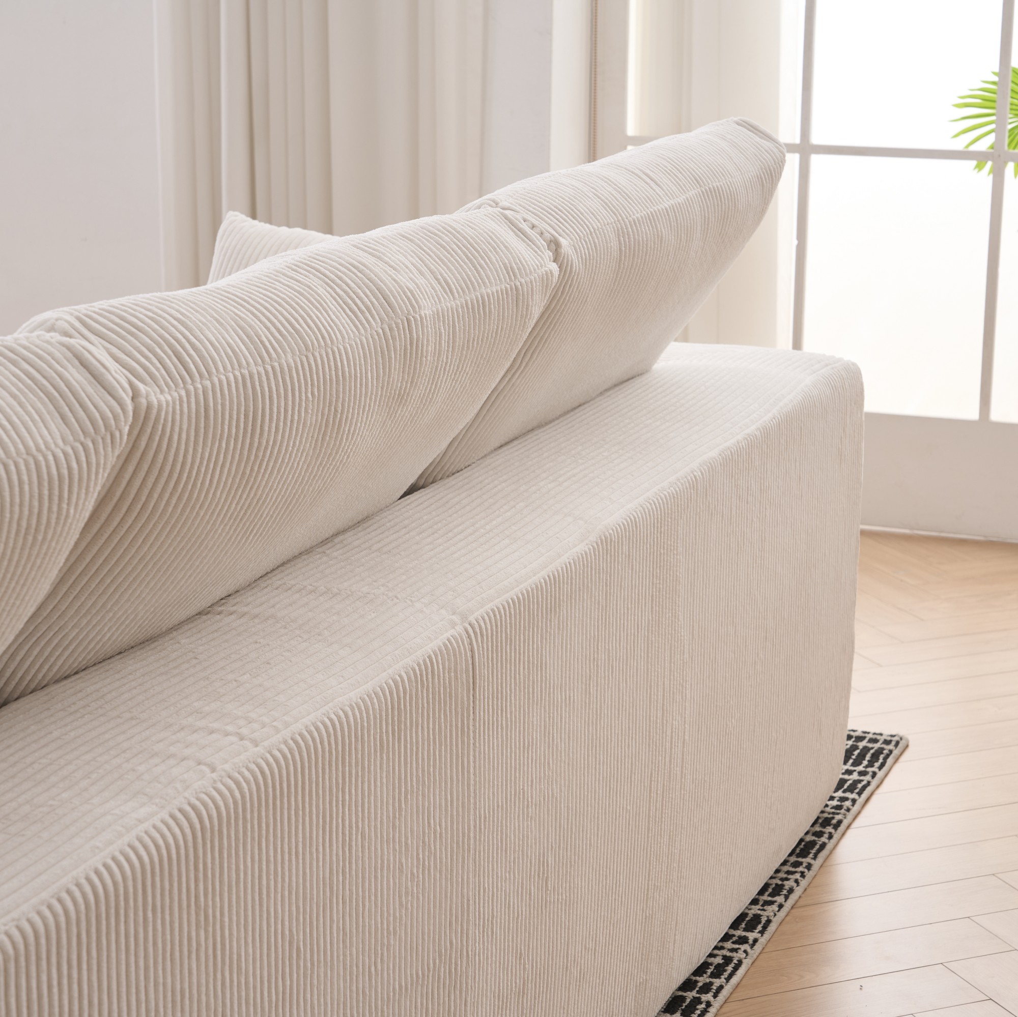 113" Modern Compression Sofa ,3-Seat Upholstered Sofa Couch,Extra-Wide Seat Cushion with Wood Frame for Living Room Bedroom,Beige