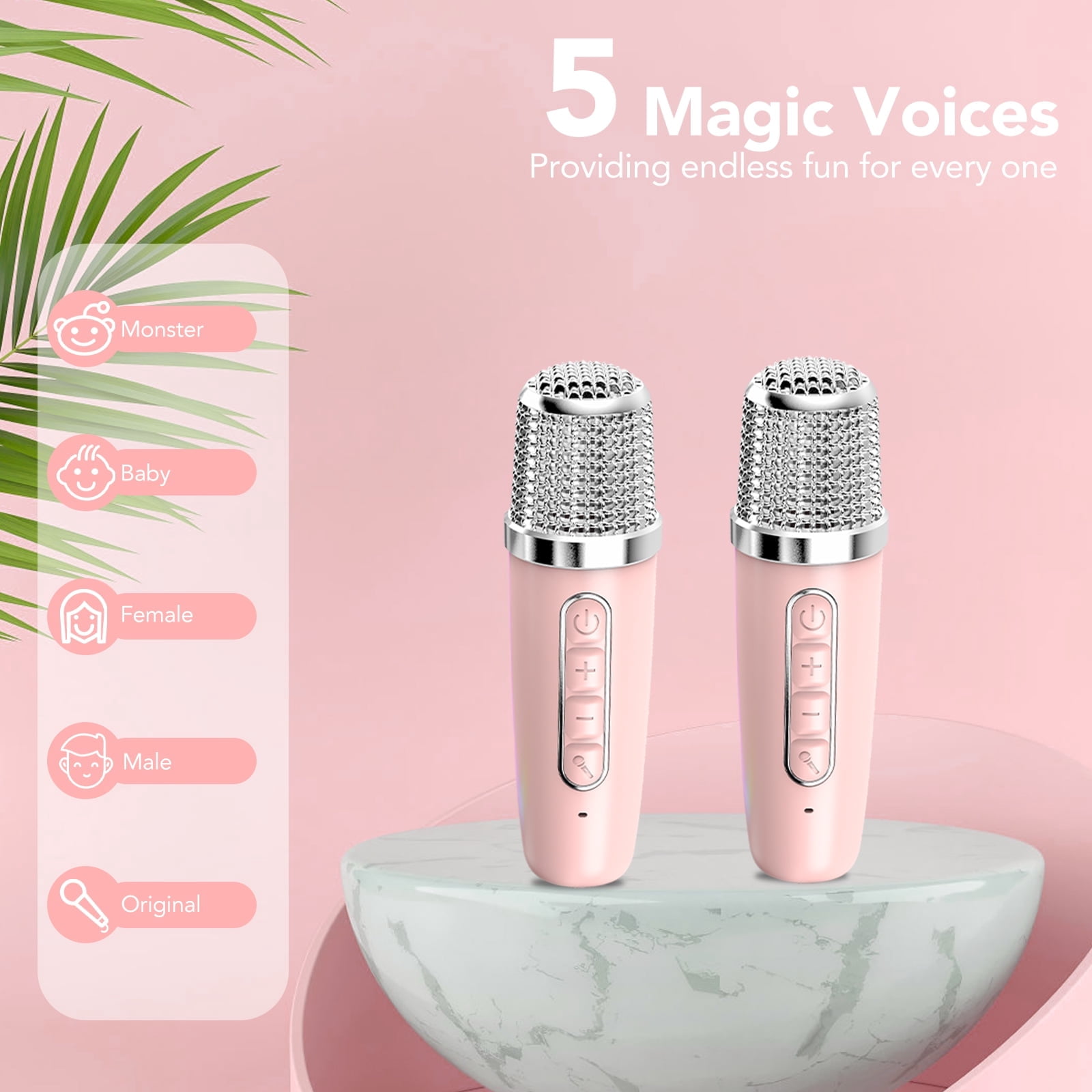 Mini Karaoke Machine for Kids Adults, Portable Bluetooth Speaker with 2 Wireless Microphones, Birthday Gifts for Ages 3-12 Year Old, Voice Changer, Portable Karaoke Machine for Family Party