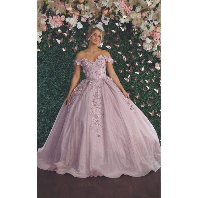 Robe de Bal Florale de Quinceañera à Épaules Dénudées