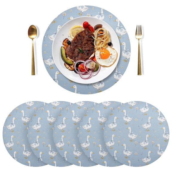 Round Placemats Plate Mats 15 Inch Non-Slip Heat Resistant Washable PVC Set Table Decoration for Kitchen Dining Cute Geese and Daisies