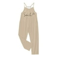 thumbnail image 5 of Tfken Summer Girls Jumpsuit Letter Print V Neck Sleeveless Spaghetti Strap Onesie With Pockets Trendy Casual Children Comfortable Bodysuit Beige Size 7-8 Years, 5 of 5