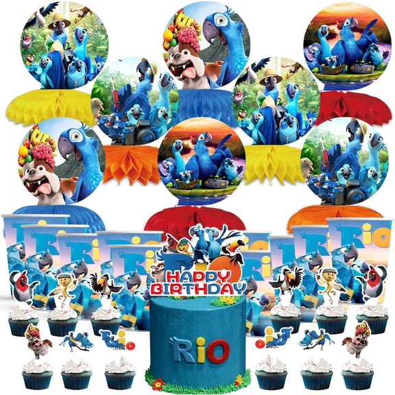 Rio Party Supplies Decor Cups Fans Decorations Honeycomb Centerpieces Cake Toppers
