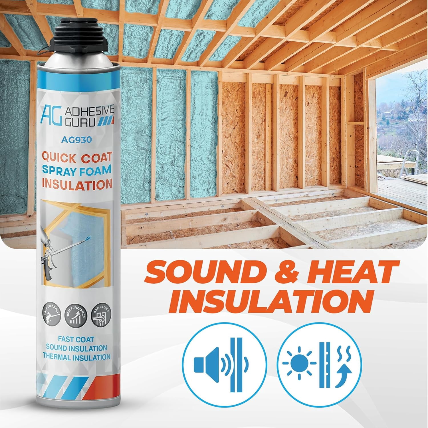 Adhesive Guru 18-Pack Closed Cell Polyurethane Spray Foam Insulation Kit, Mega Size Weatherproof Window & Door Insulation, 18 Cans with Gun and Cleaner, Blue