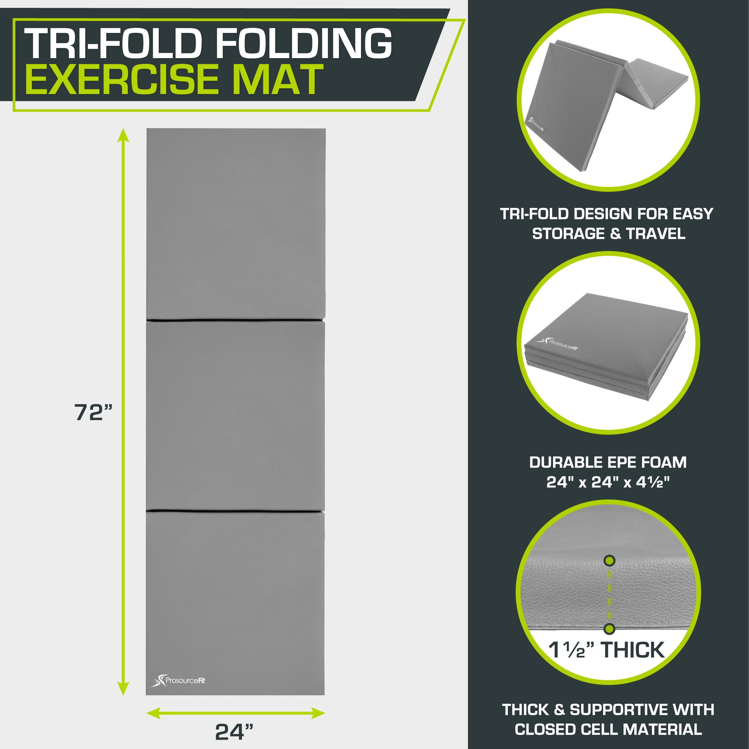 Tri-Fold Folding Exercise Mat Portable Gymnatics Mat 6'×2' Thick